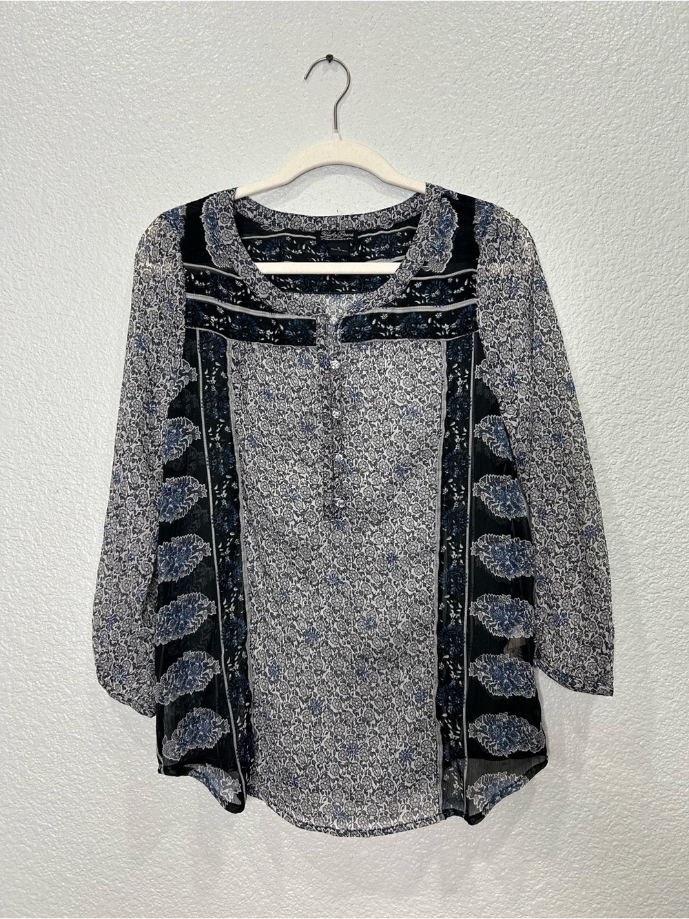 Lucky Brand Black and White Printed Tunic Blouse
